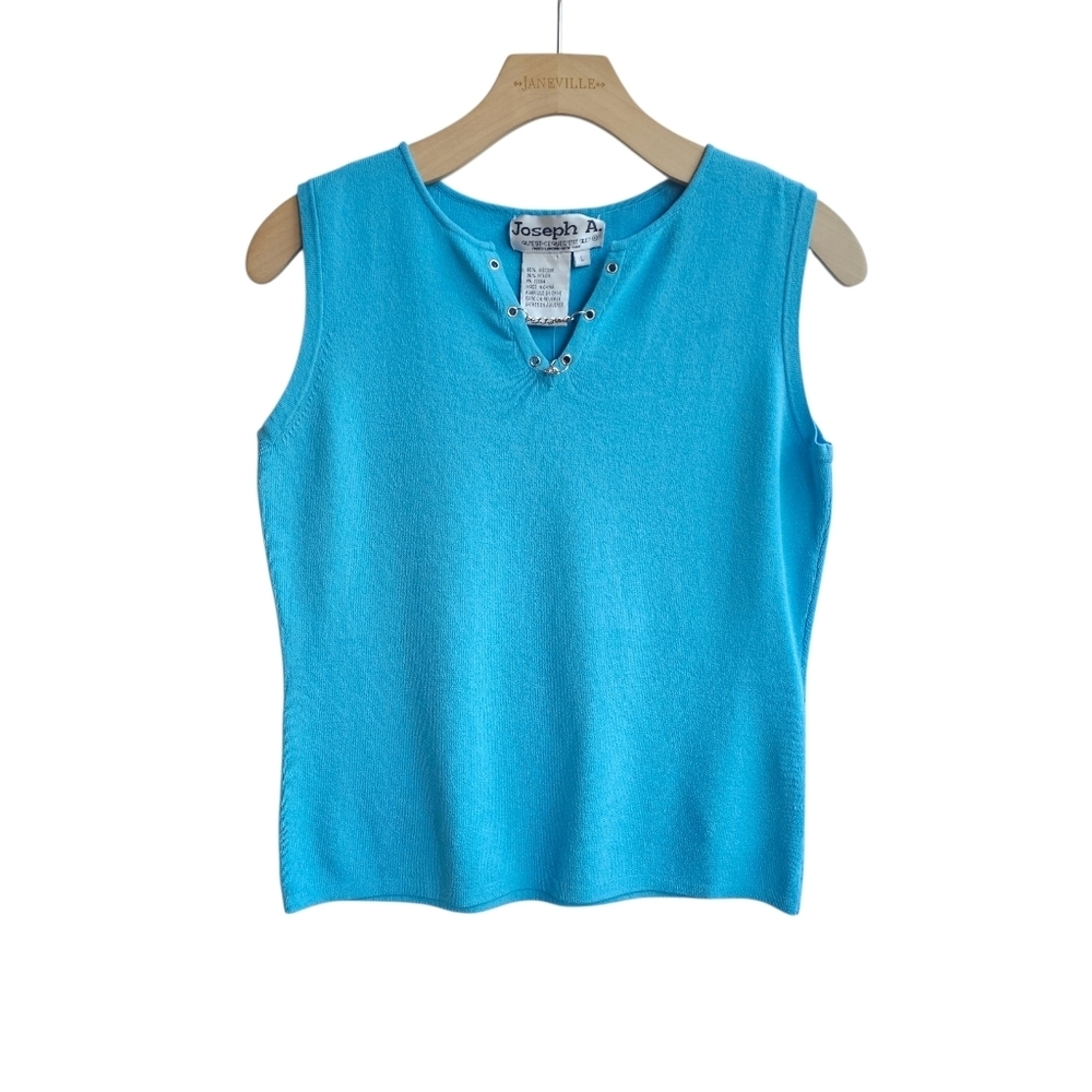 Vintage Joseph A. Turquoise Knit Sleeveless Top with Chain Grommets Size Small